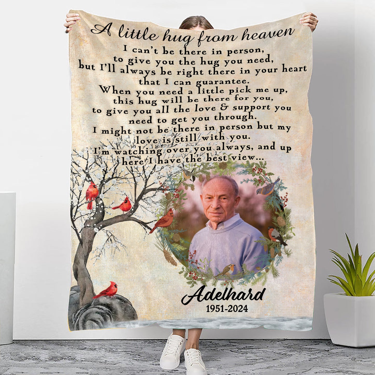 Little Hug From Heaven Cardinal - Memorial Personalized Custom Blanket - Christmas Gift, Sympathy Gift