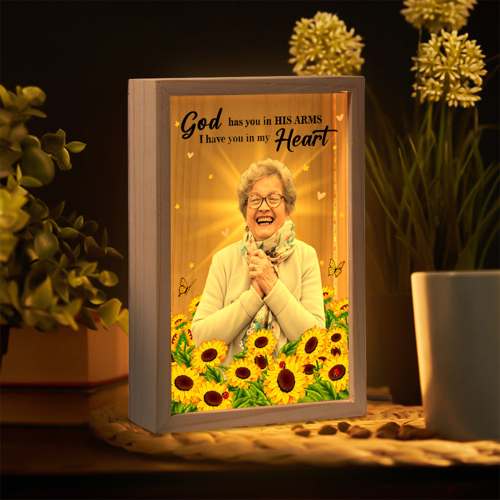 God Has You In His Arm - Memorial Sympathy Gift, Personalized Luminous Frame Light Box, LED Night Light