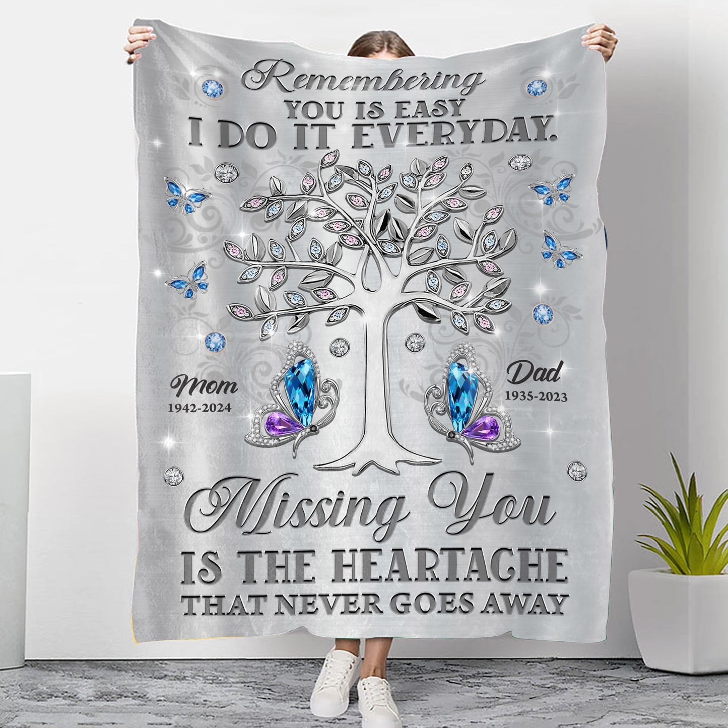 Remembering You Is Easy I Do It Everyday - Memorial Personalized Custom Blanket - Christmas Gift, Sympathy Gift