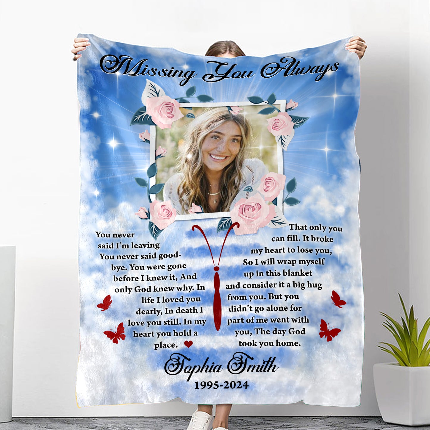 Missing You Always - Personalize, Blanket, Memorial Gift - Memorial Personalized Custom Blanket - Christmas Gift, Sympathy Gift