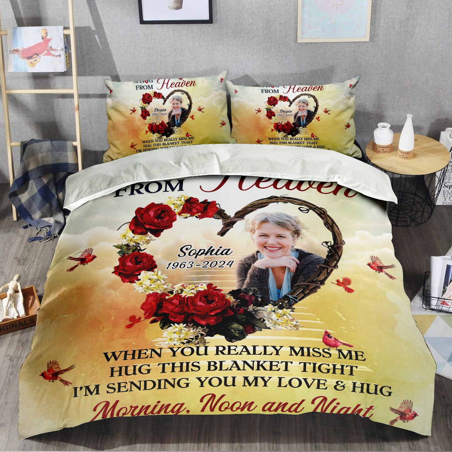 Cardinal A Hug From Heaven Bedding Set - Memorial Personalized Custom Bedding Set - Christmas Gift, Sympathy Gift