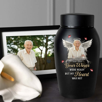 Your Wings Were Ready Memorial Urn - Personalized Photo Urn - Modern Ashes Urn