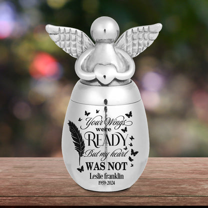 Mini Angel Keepsake Urn for Ashes - Your Wings Were Ready But My Heart Was Not - Memorial Gift