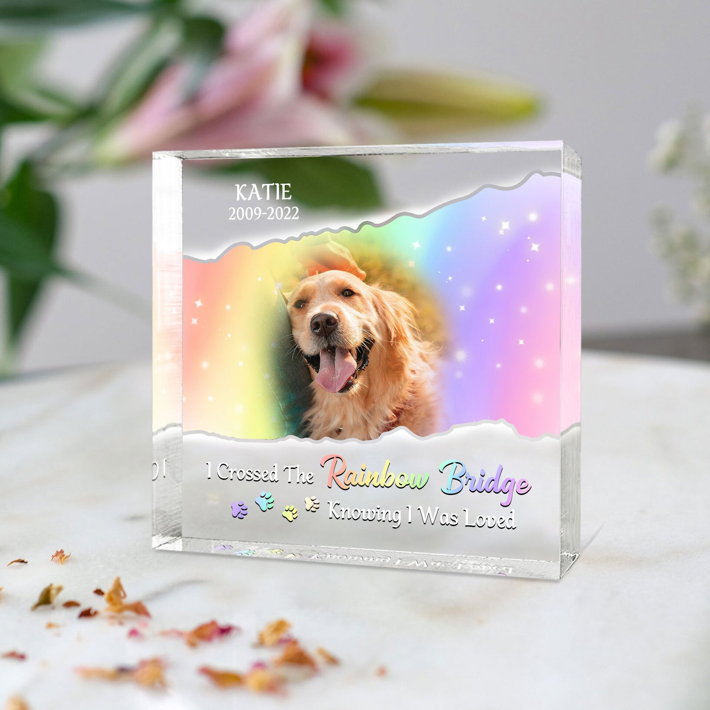 I crossed the rainbow bridge knowing i was loved - Personalized Acrylic Photo Plaque