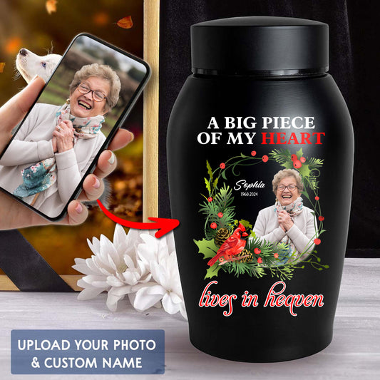 A Big Piece Of My Heart Lives In Heaven - In Loving Family Urn- Personalized Photo Urn - Modern Ashes Urn