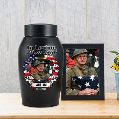 Veteran Custom Photo Urn - In Loving Family Urn- Personalized Photo Urn - Modern Ashes Urn