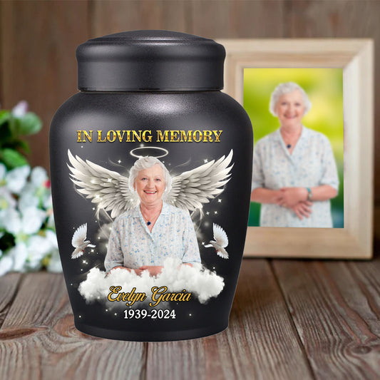 In Loving Family With Wings Glitter Big Urn - Keepsake Urn for Ashes - Stainless Steel Big Urns