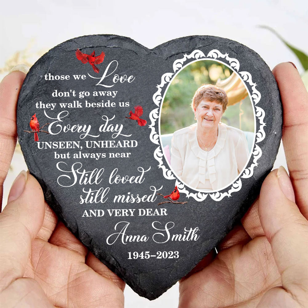 Unseen, Unheard But Always Near Still Loved Still Missed - Personalized Custom Heart Shaped Stone With Stand