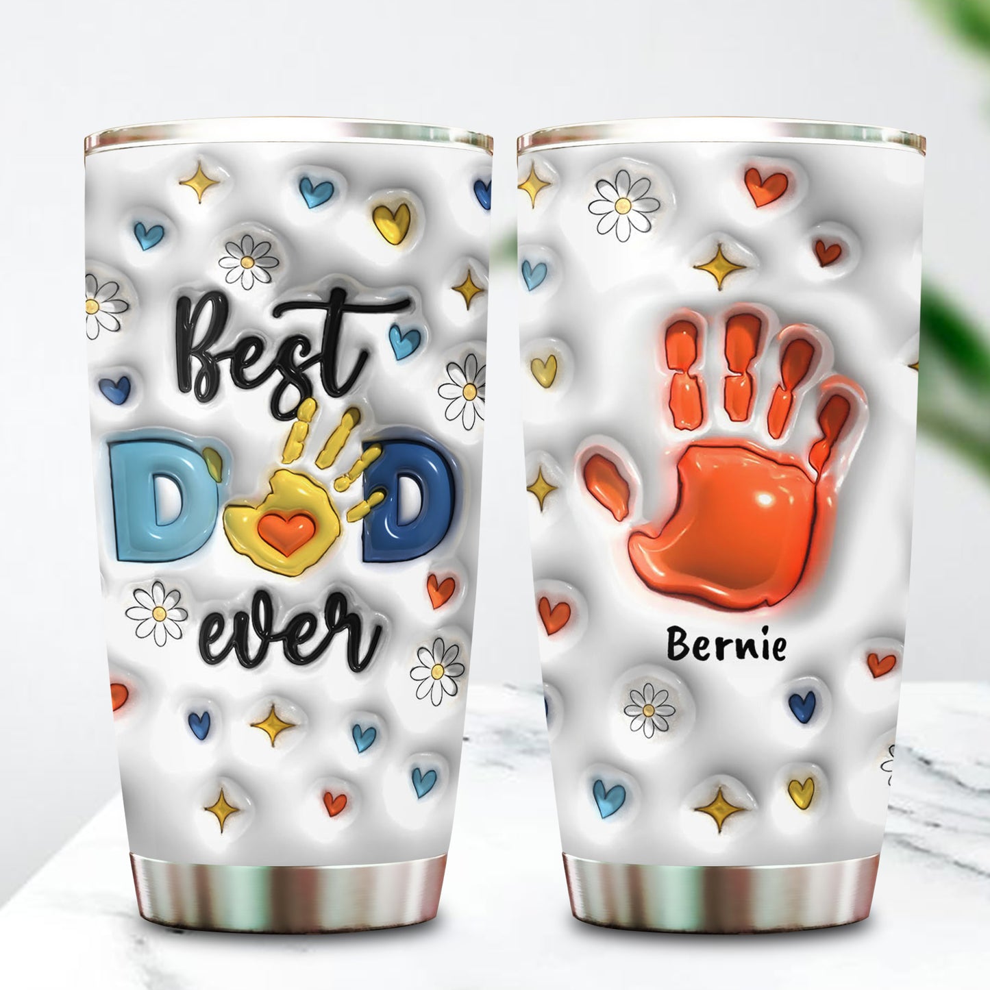 Best Dad Ever Hand Print - Personalized Custom 3D Inflated Effect - Personalized Custom 20oz Tumbler