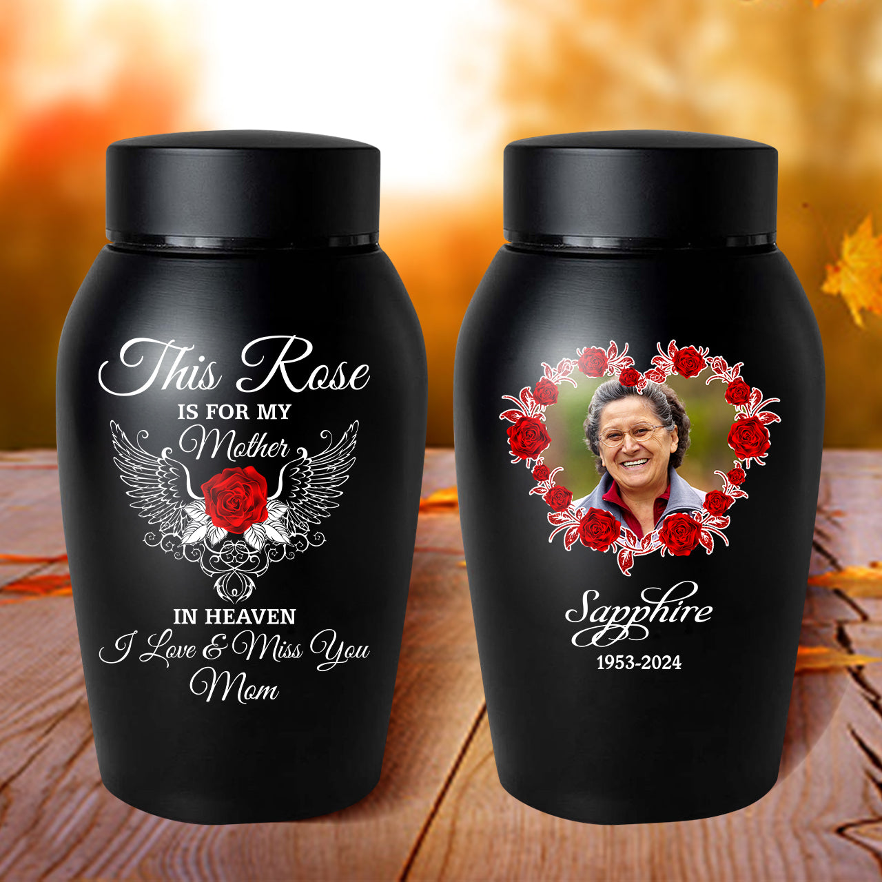 This Rose Is For My Mother - Personalized Photo Urn - Modern Ashes Urn