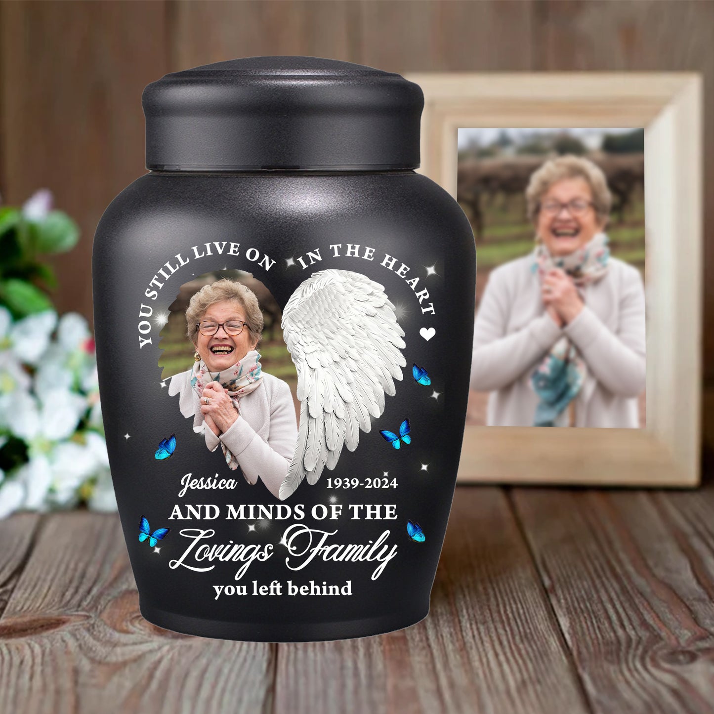 You Still Lives On In The Hearts and Minds Big Urn - Keepsake Urn for Ashes - Stainless Steel Big Urns