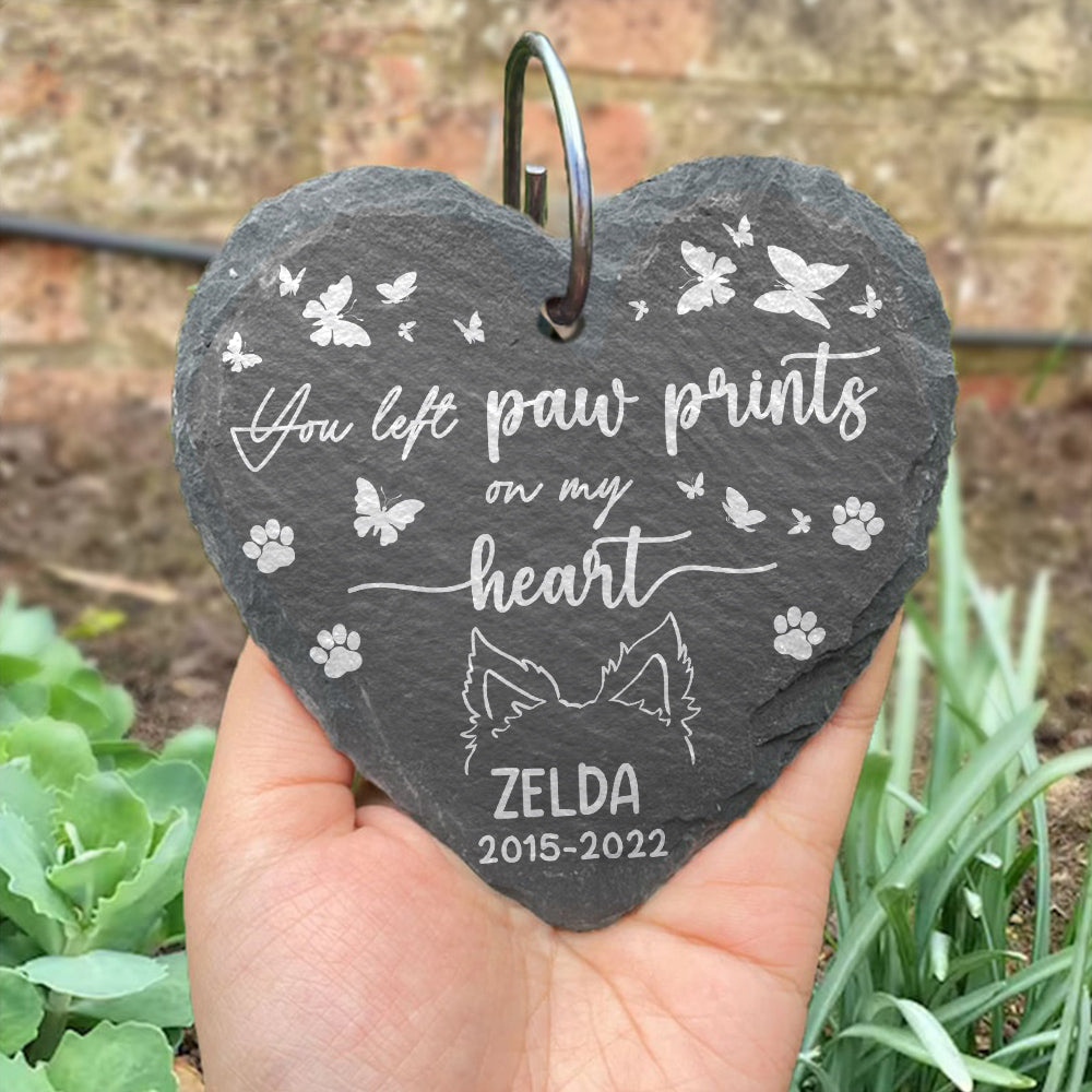 You Left Paw Prints On My Heart - Personalized Garden Slate, Remembrance Gift, Sympathy Gift