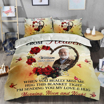 Cardinal A Hug From Heaven Bedding Set - Memorial Personalized Custom Bedding Set - Christmas Gift, Sympathy Gift