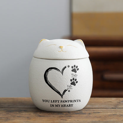 You Left Pawprint In My Heart - Personalized Pet Urn - Modern Animal Ashes Cremation Urn - Gift for Loss of a Pet