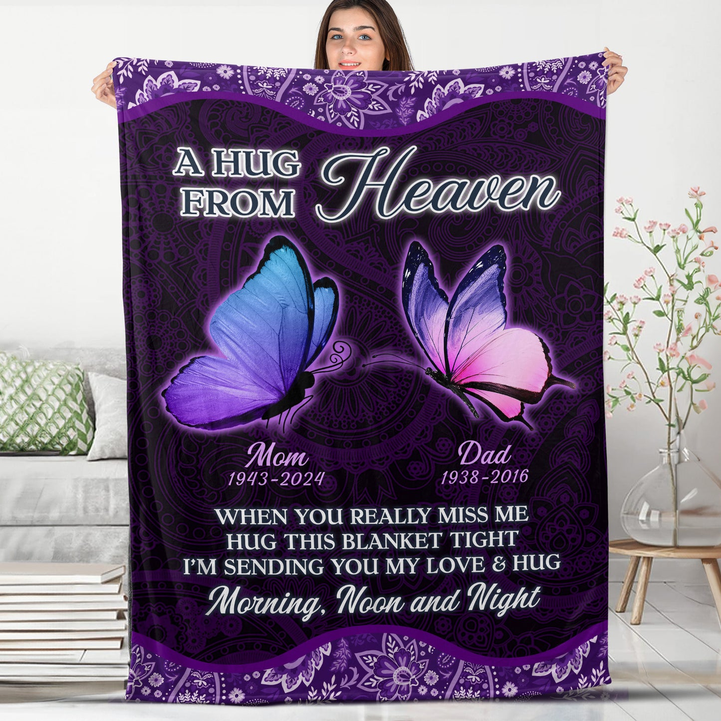 Hug This Blanket Tight - Personalize, Blanket, Memorial Gift - Memorial Personalized Custom Blanket - Christmas Gift, Sympathy Gift