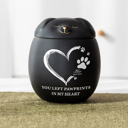 You Left Pawprint In My Heart - Personalized Pet Urn - Modern Animal Ashes Cremation Urn - Gift for Loss of a Pet