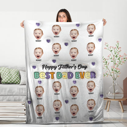 Custom photo Best Dad Ever - Memorial Personalized Custom Blanket - Happy Father's Day - Gift For Him