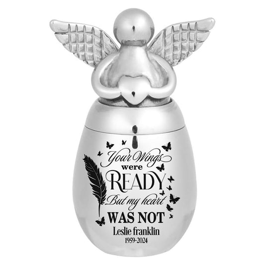 Mini Angel Keepsake Urn for Ashes - Your Wings Were Ready But My Heart Was Not - Memorial Gift