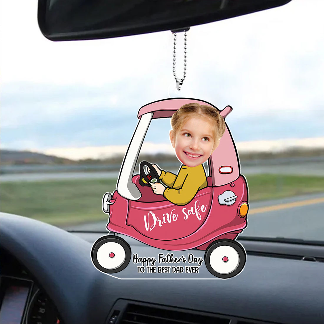 Custom Photo Drive Safe Daddy - Birthday, Loving Gift For Dad, Father, Papa, Grandpa - Personalized Acrylic Car Hanger