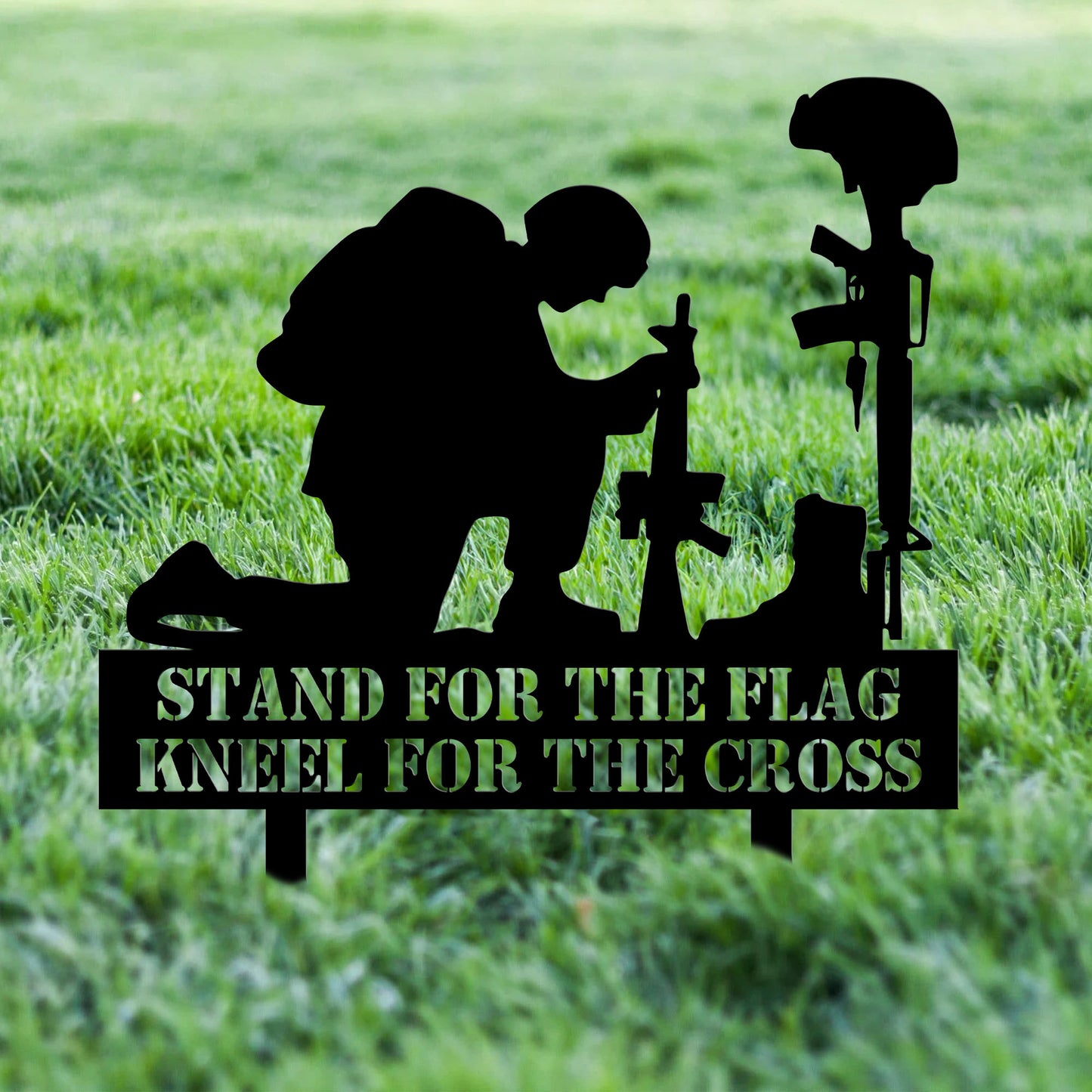 Stand For The Flag Kneel For The Cross Veteran Stake - Personalized Tree Metal Garden Marker - Tree Garden Sign