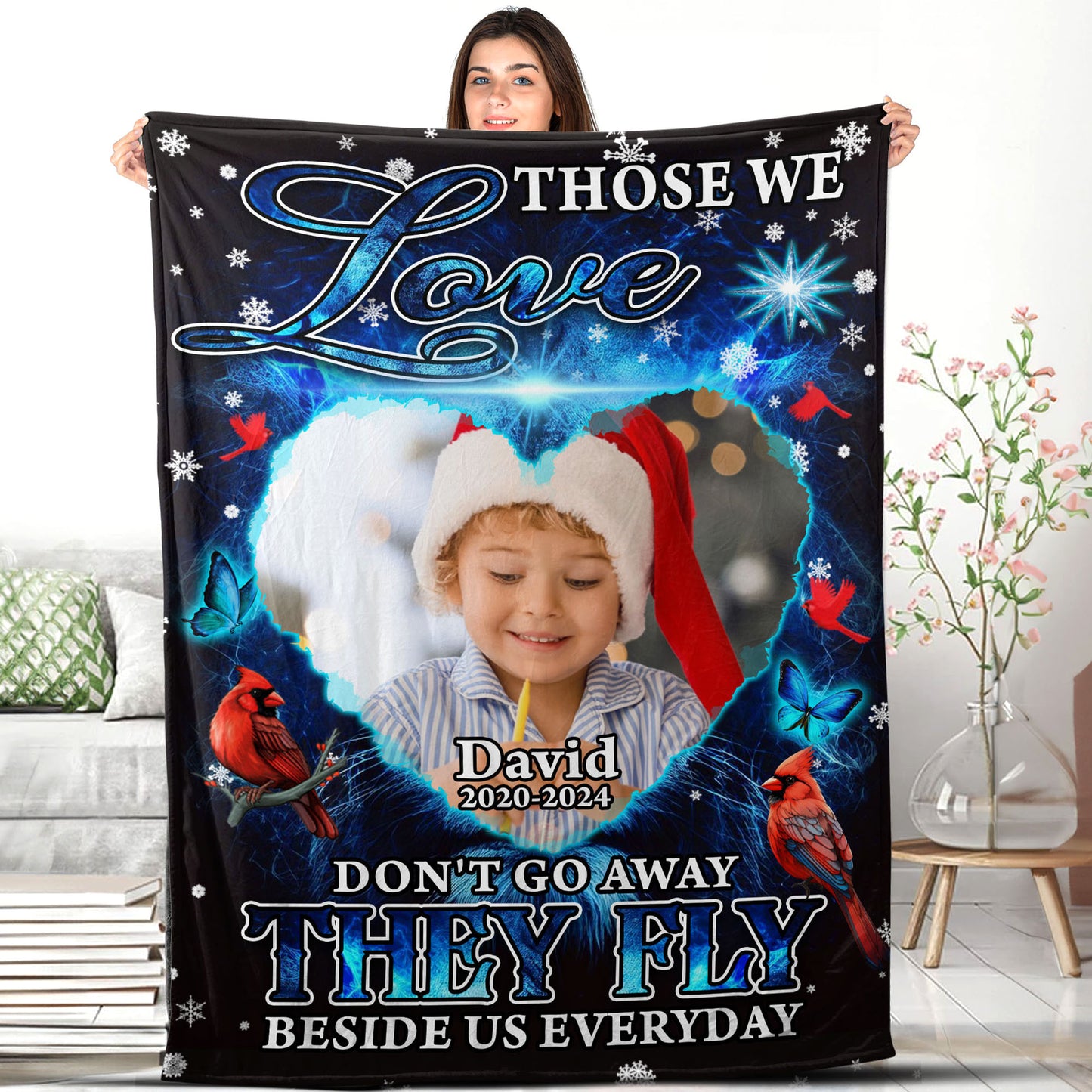 Those We Love Don't Go Away They Fly Beside Us Everyday - Memorial Personalized Custom Blanket - Christmas Gift, Sympathy Gift