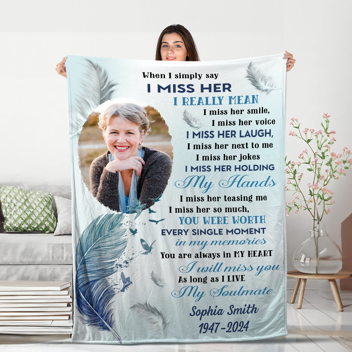 I Miss Your Smile Miss Your Voice - Memorial Personalized Custom Blanket - Christmas Gift, Sympathy Gift