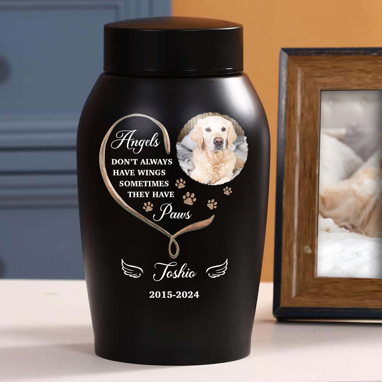 My Angel Have Wing Pet Memorial Urn - Personalized Photo Urn - Modern Ashes Urn