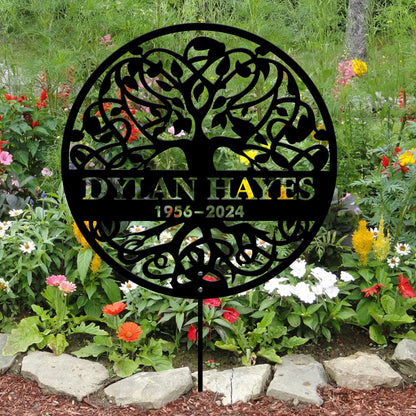 Custom Memorial Sign With Stake - Personalized Tree Metal Garden Marker - Tree Garden Sign