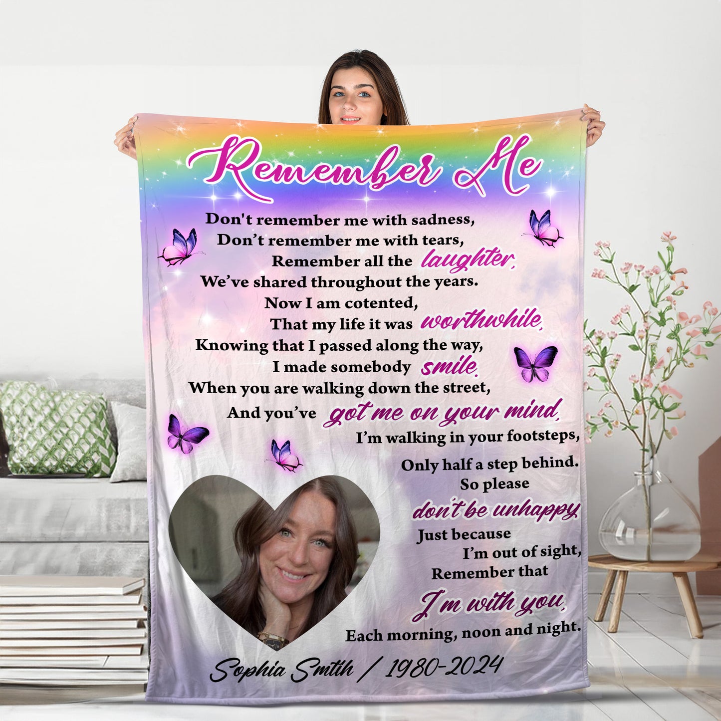 Remember Me Custom Memorial - Personalize, Blanket, Memorial Gift - Memorial Personalized Custom Blanket - Christmas Gift, Sympathy Gift