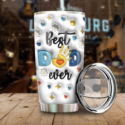 Best Dad Ever Hand Print - Personalized Custom 3D Inflated Effect - Personalized Custom 20oz Tumbler