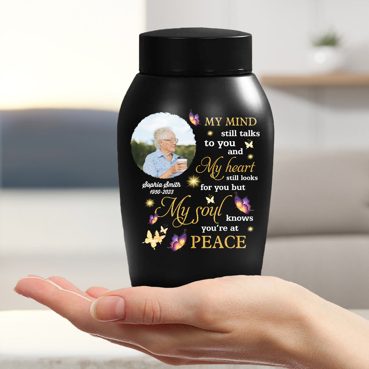 My Soul Knows You Are At Peace - In Loving Family Urn- Personalized Photo Urn - Modern Ashes Urn