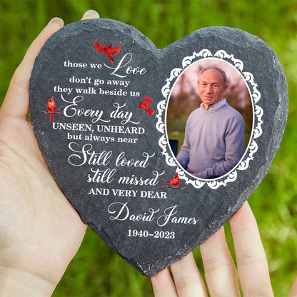 Unseen, Unheard But Always Near Still Loved Still Missed - Personalized Custom Heart Shaped Stone With Stand