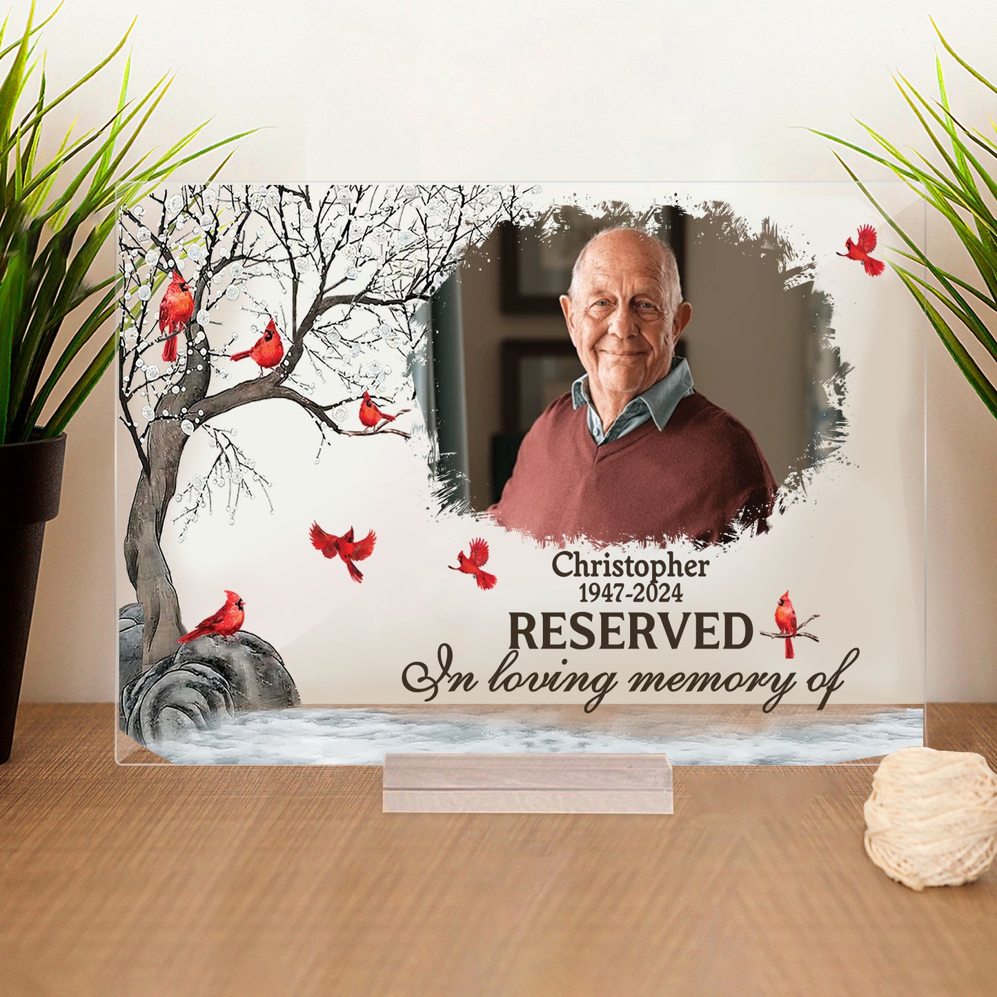 Cardinal Reserved Memorial -  Personalized Memorial Plaque Sympathy Gift, In Loving Memory Present, Custom Mother Memorial Plaque