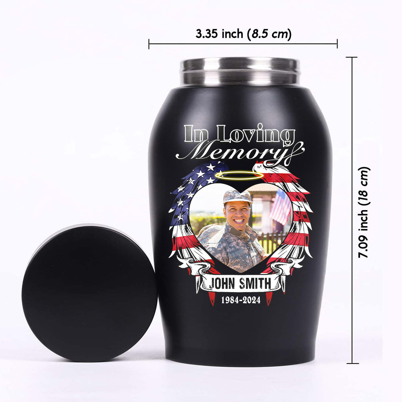 Veteran Custom Photo Urn - In Loving Family Urn- Personalized Photo Urn - Modern Ashes Urn