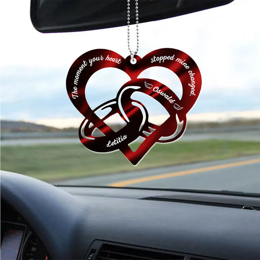 The Moment Your Heart Stopped Mine Changed Car Ornament Metal Stainless - Personalized Car Ornament