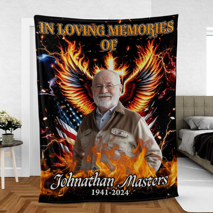 In Loving Memory Fire Wings - Memorial Personalized Custom Blanket - Christmas Gift, Sympathy Gift