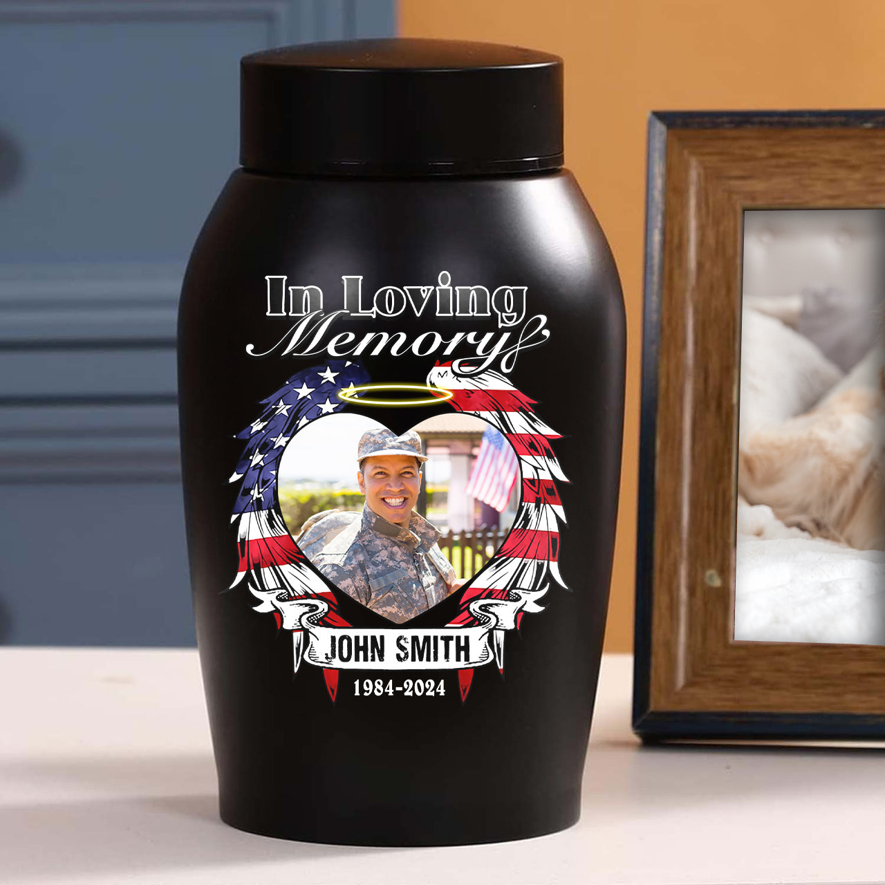 Veteran Custom Photo Urn - In Loving Family Urn- Personalized Photo Urn - Modern Ashes Urn