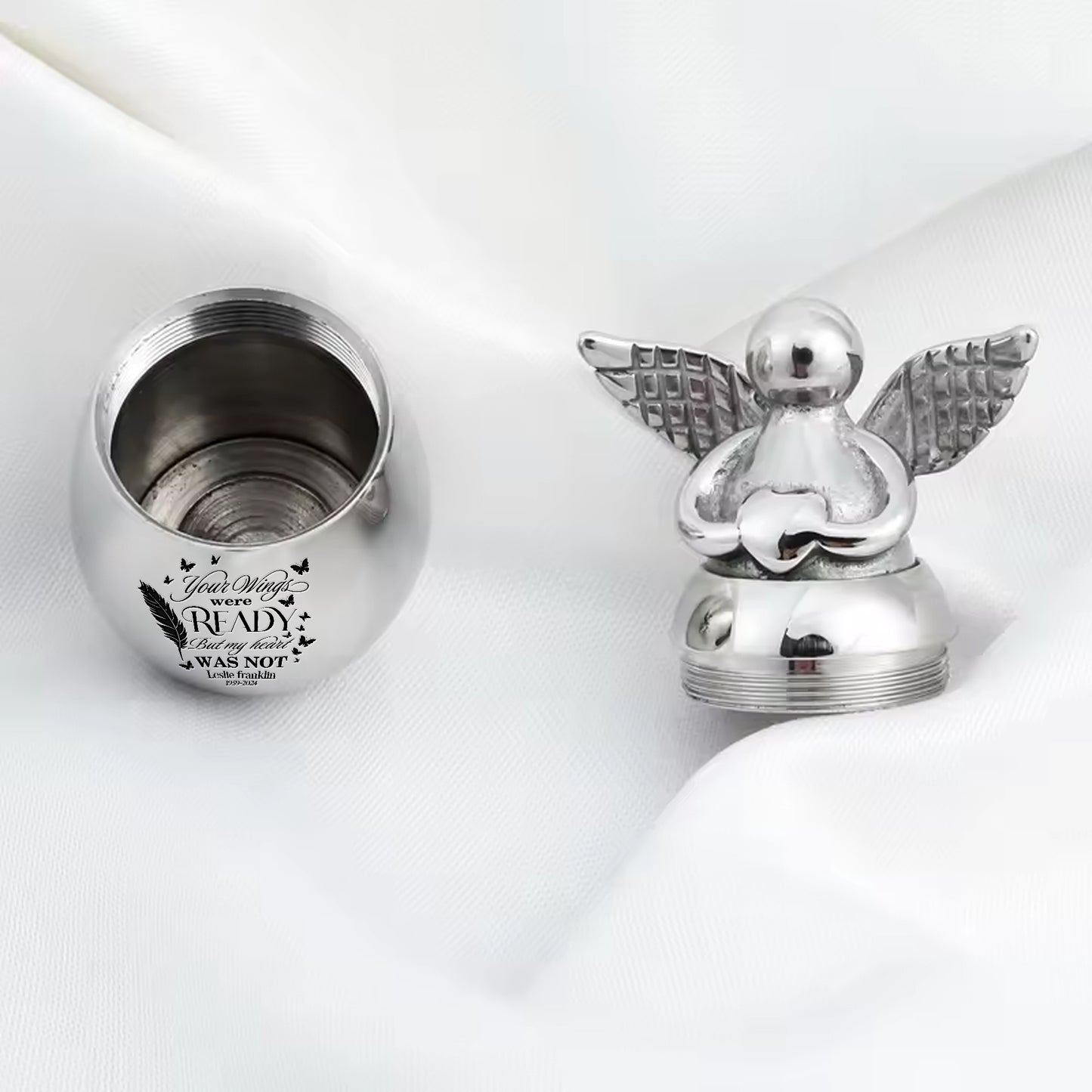 Mini Angel Keepsake Urn for Ashes - Your Wings Were Ready But My Heart Was Not - Memorial Gift