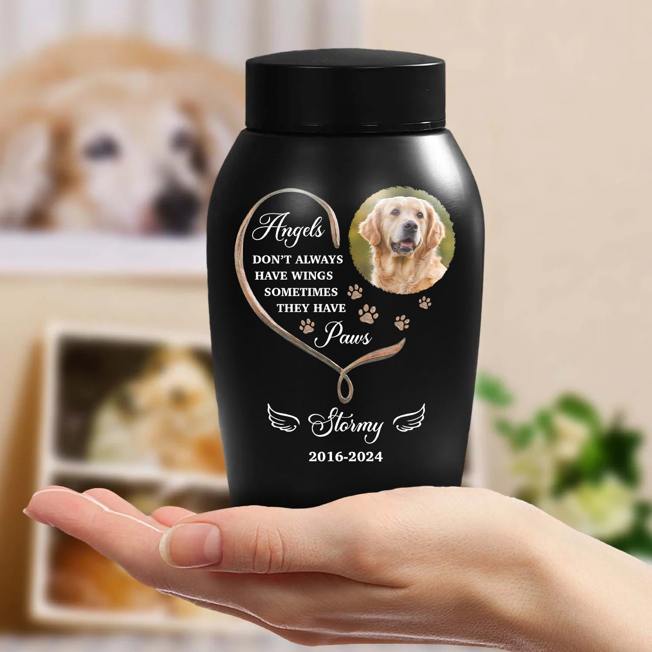 My Angel Have Wing Pet Memorial Urn - Personalized Photo Urn - Modern Ashes Urn