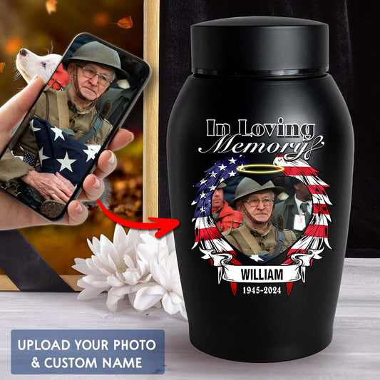 Veteran Custom Photo Urn - In Loving Family Urn- Personalized Photo Urn - Modern Ashes Urn