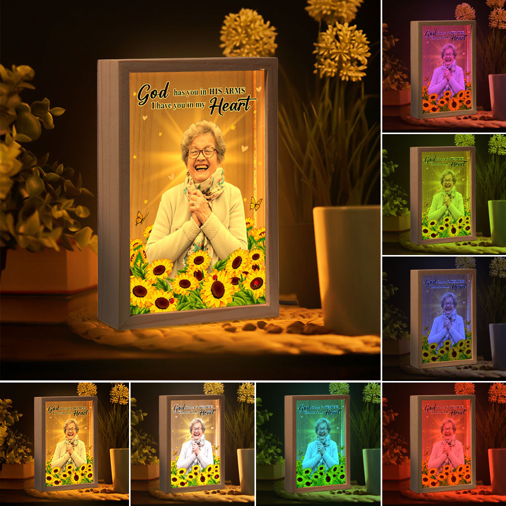 God Has You In His Arm - Memorial Sympathy Gift, Personalized Luminous Frame Light Box, LED Night Light