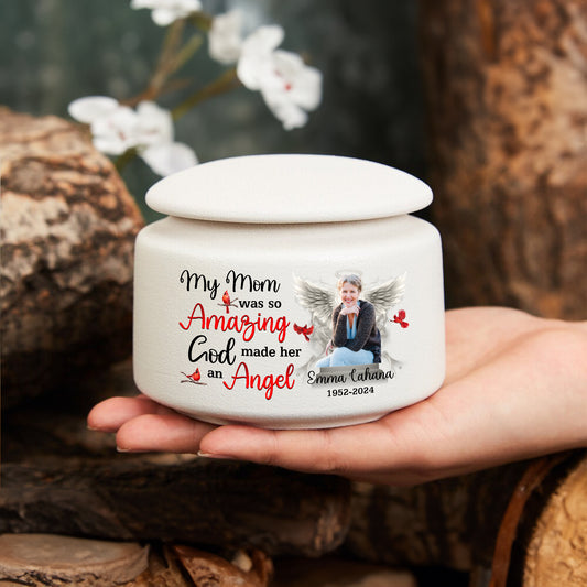 Angle Mom Memorial Gift - Personalized Pet Urn - Modern Animal Ashes Cremation Urn - Gift for Loss of a Pet