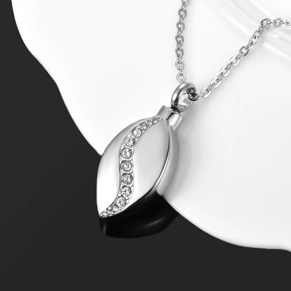 Trendy Stainless Steel Tear Drop Pet Urn Ashes  Necklace Pendant Memorial Ash Keepsake Cremation Jewelry