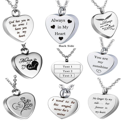 Custom Stainless Steel Cremation Ash Jewelry Heart Urn Necklace Memorial Keepsake Heart Pendant Funnel Fill Kit