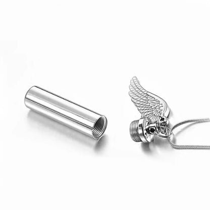 3 colors Cylinder Cremation Urn Necklace for Ashes Memorial Keepsake Pendant with Angel Wing Stainless Steel Remembrance Jewelry