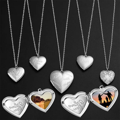 Openable Love Heart Locket Pendant Women Necklace Silver Color Chain Memory Photo Frame Family Lover Valentine Jewelry Gift New