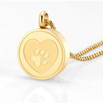 Pet Paw Print Heart Cremation Urn Locket Necklace Hold Dog/Cat Ashes Casket Stainless Steel Keepsake Jewelry