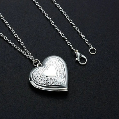 Openable Love Heart Locket Pendant Women Necklace Silver Color Chain Memory Photo Frame Family Lover Valentine Jewelry Gift New