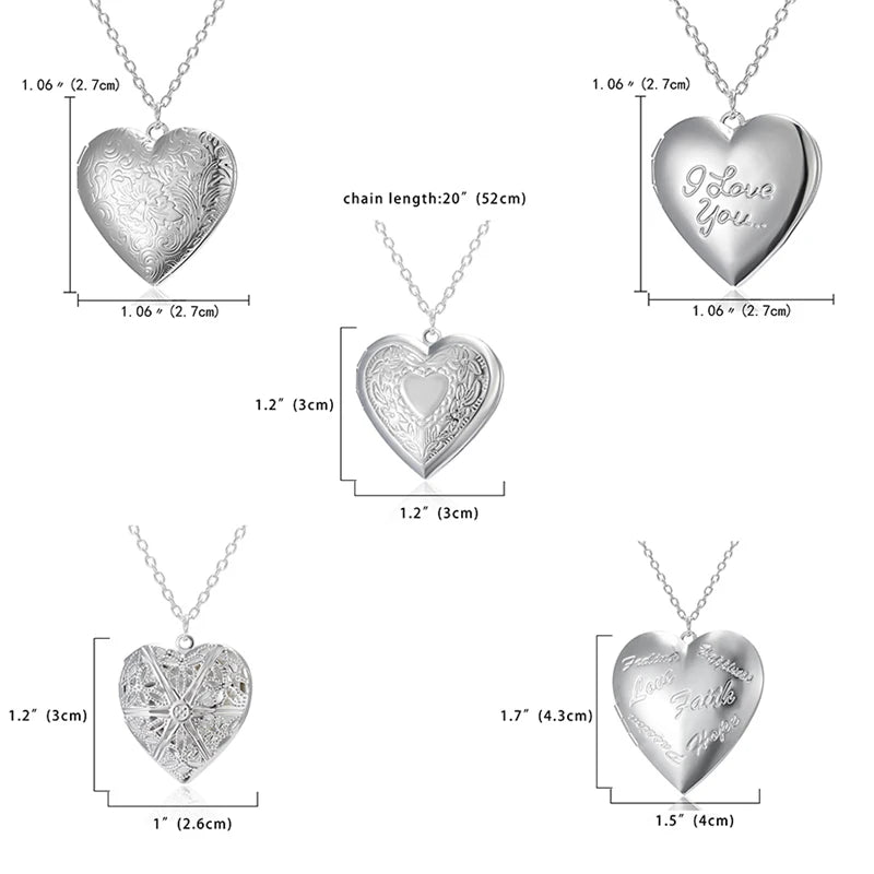 Openable Love Heart Locket Pendant Women Necklace Silver Color Chain Memory Photo Frame Family Lover Valentine Jewelry Gift New