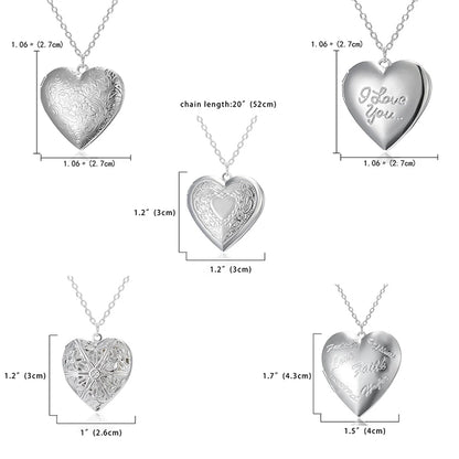 Openable Love Heart Locket Pendant Women Necklace Silver Color Chain Memory Photo Frame Family Lover Valentine Jewelry Gift New